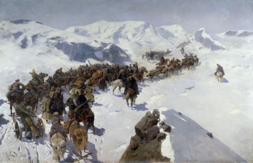 'Count Argutinsky Crossing the Caucasian Range', 1892. Artist: Franz Roubaud