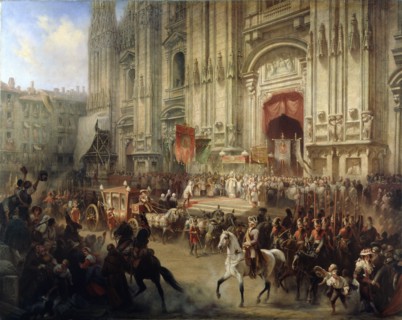 'Ceremonial Reception of Field Marshal Alexander Suvorov in Milan in April 1799', 1850s. Artist: Adolf Jossifovich Charlemagne