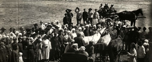 Leon Trotsky underway at a village, 1924.