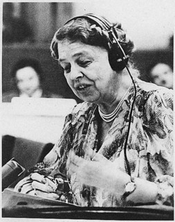 Eleanor Roosevelt speaking at the United Nations in July 1947.