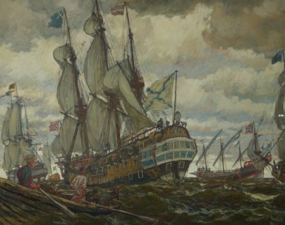 The fleet of Peter I, 1909. Artist: Lanceray (Lansere), Evgeny Evgenyevich (1875-1946)