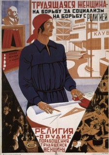 Working woman in the struggle for socialism, struggle against religion, 1931. Artist: Klinch (Petrushansky), Boris Grigoryevich (1892-1946)