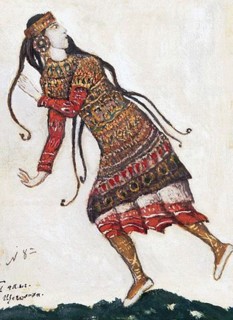 Ultrafashionable lady. Costume design for the ballet The Rite of Spring (Le Sacre du Printemps) by I. Stravinsky, 1912. Artist: Roerich, Nicholas (1874-1947)