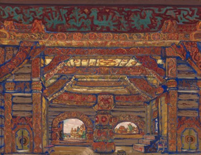 The Palace of Tsar Berendey. Stage design for the theatre play Snow Maiden by A. Ostrovsky, 1912. Artist: Roerich, Nicholas (1874-1947)
