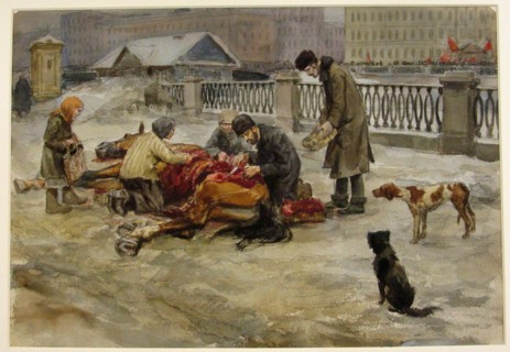 Petrograd in 1918 (from the series of watercolors Russian revolution), 1918. Artist: Vladimirov, Ivan Alexeyevich (1869-1947)