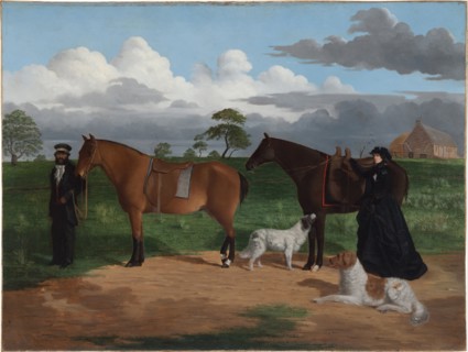 Mrs Adolphus Sceales with Black Jimmie on Merrang Station, 1856. Artist: Dowling, Robert Hawker (1827-1886)