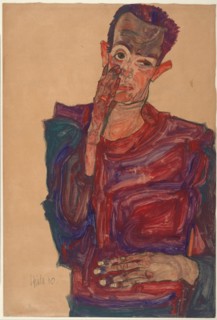 Self-Portrait with Eyelid Pulled Down, 1910. Artist: Schiele, Egon (1890?1918)