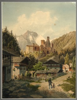Alpine landscape with a castle. Artist: Gatt, Ferdinand (1847-1909)