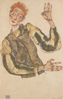 Self-Portrait with Striped Armlets, 1915. Artist: Schiele, Egon (1890?1918)