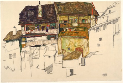Old Houses in Krumau, 1914. Artist: Schiele, Egon (1890?1918)
