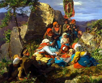 The Interrupted Pilgrimage (The Sick Pilgrim), 1858. Artist: Waldmüller, Ferdinand Georg (1793-1865)