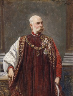 Portrait of Franz Joseph I of Austria as Grand Master of the Golden Fleece, 1903. Artist: Liebscher, Adolf (1857-1919)