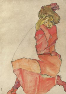 Kneeling Female in Orange-Red Dress, 1910. Artist: Schiele, Egon (1890?1918)