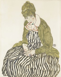 Edith Schiele in Striped Dress, Seated, 1915. Artist: Schiele, Egon (1890?1918)