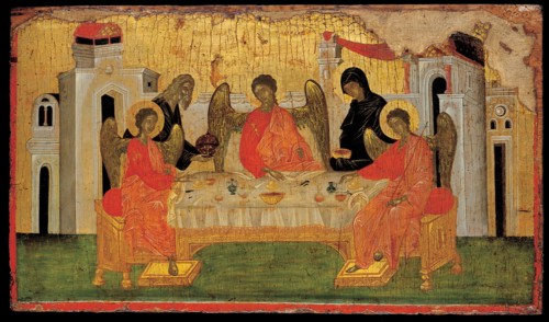 The Hospitality of Abraham (Old Testament Trinity), ca 1380. Artist: Byzantine icon