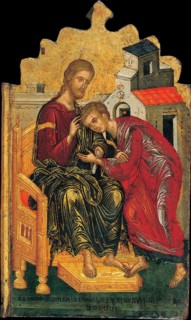 Christ giving the Benediction to John the Evangelist, c. 1450. Artist: Ritzos, Andreas (1421-1492)