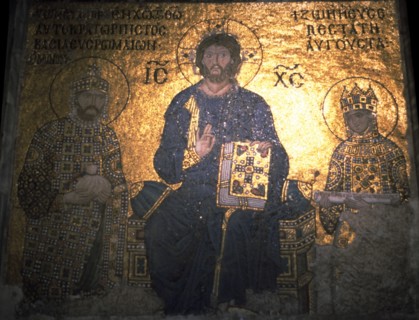 Christ Pantocrator between Emperor Constantine IX Monomachus and the Empress Zoe, ca 1020. Artist: Byzantine Master
