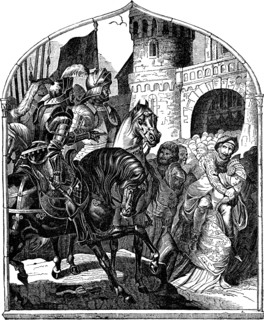 The siege of Weinsberg's castle and the loyal women 1140 (Illustration from the Geschichte des deutschen Volkes by E. Duller), 1840. Artist: Kirchhoff, Johann Jakob (1796-1848)