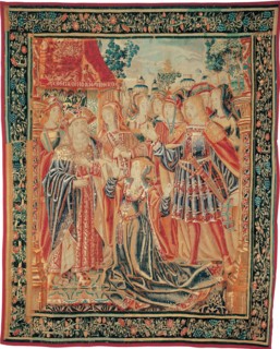 The Story of Troy. Cassandra intercedes before Priam to obtain a Pardon for Paris, c. 1520. Artist: Brussels Manufactory (1515-1525)