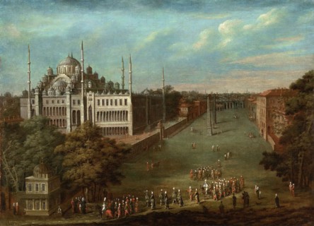 Procession of the Grand Vizier on the Hippodrome Square with the Sultan Ahmed Mosque, 1737. Artist: Vanmour (Van Mour), Jean-Baptiste (1671-1737)