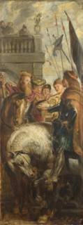 Kings Clothar and Dagobert dispute with a Herald from the Emperor Mauritius. Sketch for High Altarpiece, St Bavo, Ghent, 1611. Artist: Rubens, Pieter Paul (1577-1640)