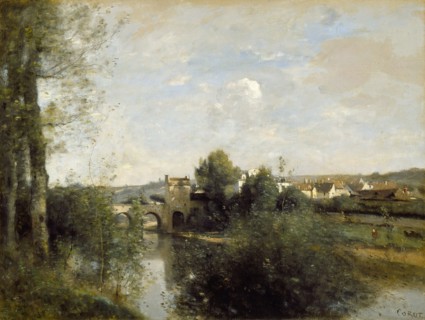 Seine and Old Bridge at Limay, 1872. Artist: Corot, Jean-Baptiste Camille (1796-1875)