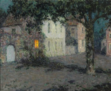 Moonlit  City Square in Cherbourg, ca 1934. Artist: Le Sidaner, Henri (1862-1939)