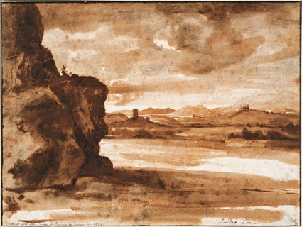 Tiber Landscape North of Rome with Dark Cloudy Sky, Between 1630 and 1640. Artist: Lorrain, Claude (1600-1682)