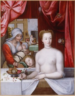 Gabrielle d?Estrées in the bath, c. 1598. Artist: Master of the School of Fontainebleau (2nd third of 16th cen.)