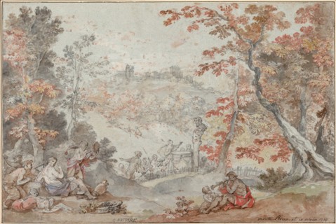 Italian Fall Landscape with Monte Porzio and an Offering to Pan, 1763. Artist: Natoire, Charles Joseph (1700-1777)