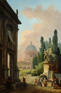 View of Rome with the Horse Tamer of the Monte Cavallo, 1786. Artist: Robert, Hubert (1733-1808)