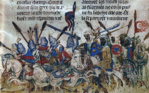 The Saracens drive out the Greeks under the Byzantine Emperor Heraclius at Antioch, 632., (c1350). Creator: Anonymous.