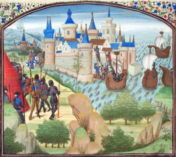The capture of Constantinople by land and sea in 1204. Miniature from the Historia by William of Tyre, 1460s. Artist: Anonymous
