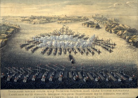 The naval Battle of Gangut on July 27, 1714, 1724. Artist: Baquoi, Maurice (active 1720s)