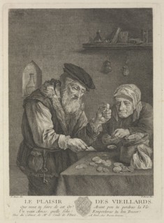 Pleasures of Old Age (after the painting by David Teniers the Younger), Mid of the 18th cen.. Artist: Basan, Pierre-François (1723-1797)
