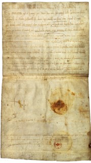 Diploma of Philip I in favor of the Abbey of St. Crépin in Soissons, with signature by Anne of Kiev, Queen of France, 1063. Artist: Medieval Document