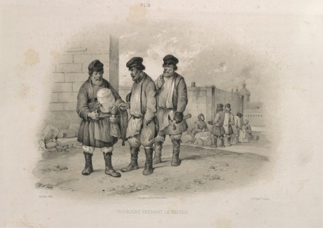Builders drinking Sbiten (From: The Construction of the Saint Isaac's Cathedral), 1845. Artist: Montferrand, Auguste, de (1786-1858)