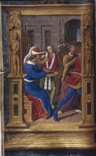 Pilate washes his hands (from Lettres bâtardes), ca 1490-1510. Artist: Poyet, Jean (active 1483-1497)