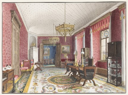The Red Room, Schloss Fischbach, c. 1846. Artist: Klose, Friedrich Wilhelm (1804-1863)