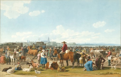 Cattle Market near Genua, 1820. Artist: Kobell, Wilhelm, Ritter von (1766-1853)