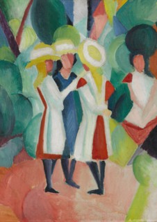 Three girls in yellow straw hats I, 1913. Artist: Macke, August (1887-1914)