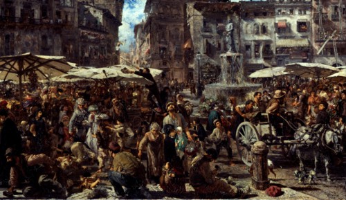 Piazza d?Erbe in Verona, 1884. Artist: Menzel, Adolph Friedrich, von (1815-1905)