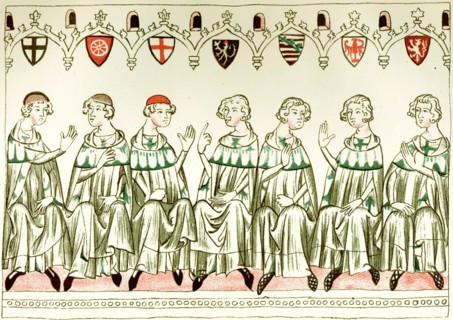 Seven Prince Electors voting for Henry VII, Holy Roman Emperor (Copy of a miniature from the Balduineum), 1341. Artist: Anonymous
