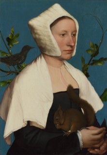 A Lady with a Squirrel and a Starling (Anne Lovell?), c. 1527. Artist: Holbein, Hans, the Younger (1497-1543)