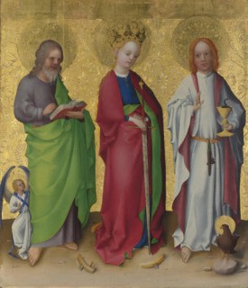 Saints Matthew, Catherine of Alexandria and John the Evangelist, c. 1450. Artist: Lochner, Stephan (ca 1400/10-1451)