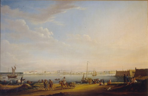 View of the Palace Square and Summer Garden from the Petersburg District, c. 1800. Artist: Mayr, Johann Georg, von (1760-1816)
