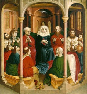 The descent of the Holy Spirit (Pentecost). The Wings of the Wurzach Altar, 1437. Artist: Multscher, Hans (c. 1400-1467)
