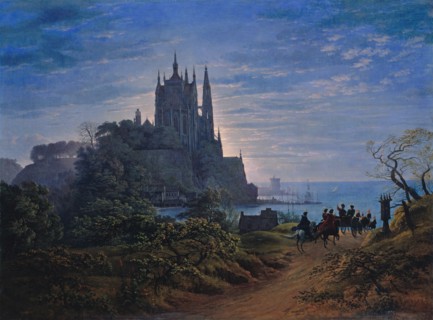 Gothic Church on a Rock by the Sea, 1815. Artist: Schinkel, Karl Friedrich (1781-1841)