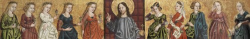 Salvator Mundi flanked by the Wise and Foolish Virgins, c. 1500. Artist: South German master (16th century)