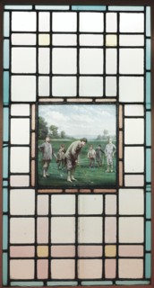 A Late Victorian Leaded Glass Window With The Golfers, c. 1890. Artist: Brock, Charles Edmund (1870-1938)